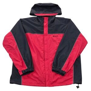 Stearns Dry Wear Red‎ Black Nylon Rain Jacket Hooded Lightweight Size Large